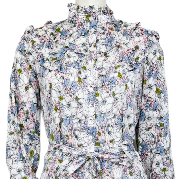 S MODCLOTH 100% Cotton Floral Prairie Ruffle Button Down Shirt Dress with Belt - Picture 4 of 5